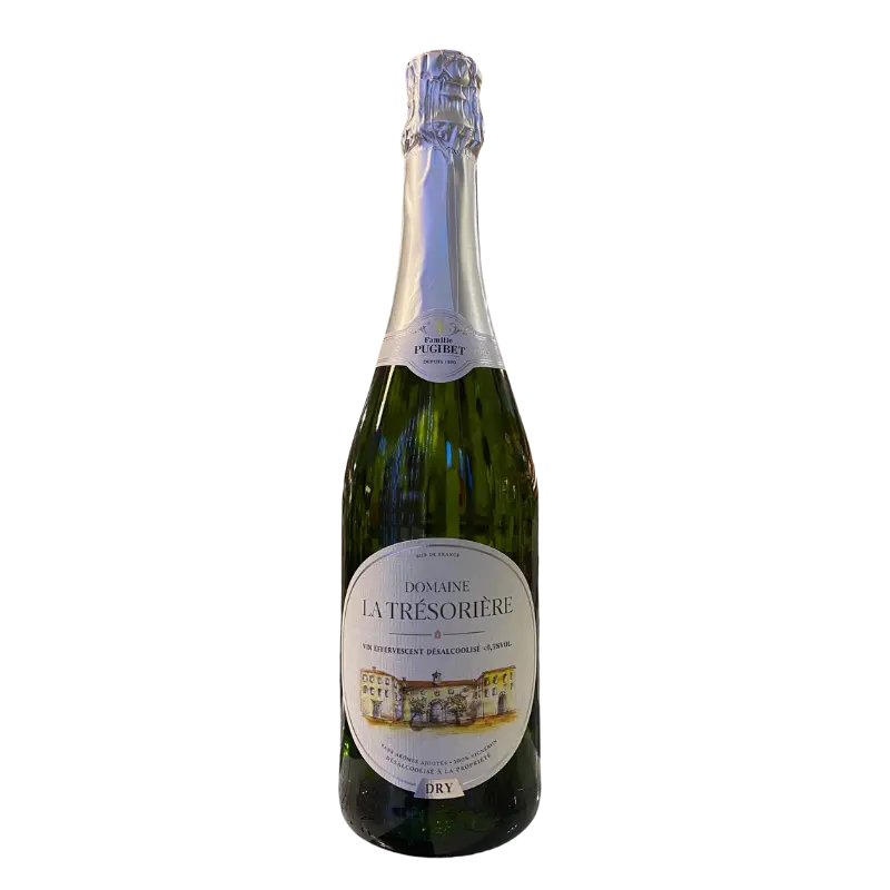 Bouteille de vin sans alcool effervescent Dry Domaine la Trésorière 75 cl